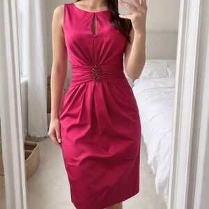 Kay Unger New York Fuchsia Pink Silk Cocktail Dress Size 4 Ruched Beaded Waist